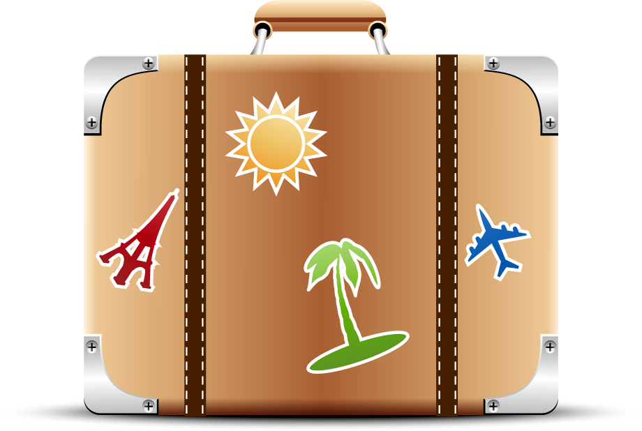 summer travel elements icons featuring suitcase, sun, palm tree, and airplane symbols