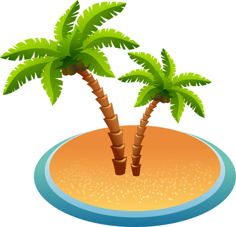 summer travel elements icons vector featuring tropical palm trees and sandy beach scenery