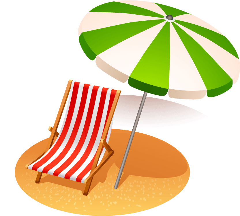 summer travel elements vector featuring a beach chair and umbrella for fun vacations