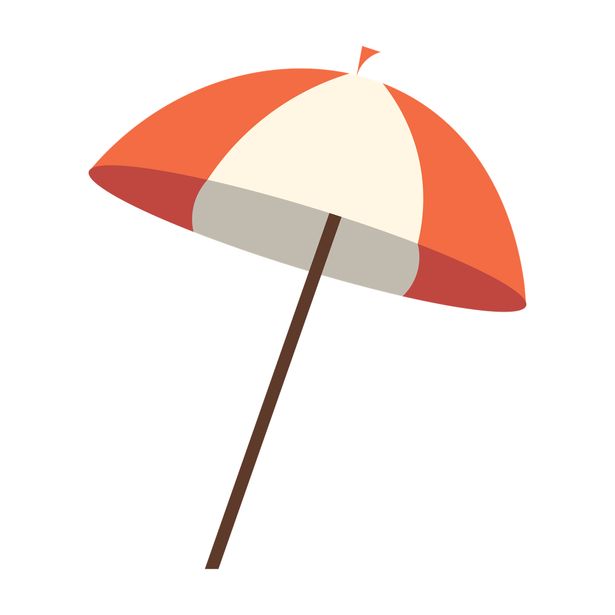flat illustration of an orange and white beach umbrella for summer