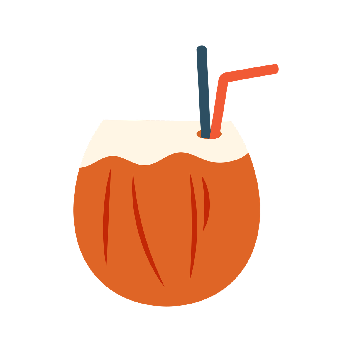 flat illustration of a refreshing tropical drink in a coconut with colorful straws