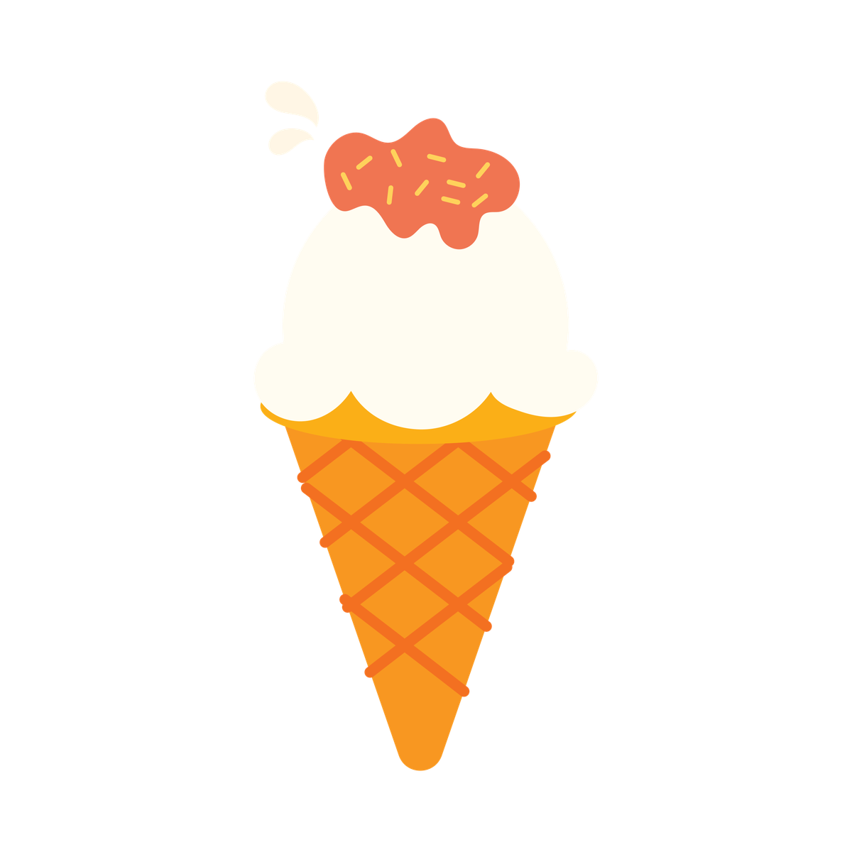 flat illustration of a classic ice cream cone with a swirl and sprinkles topping