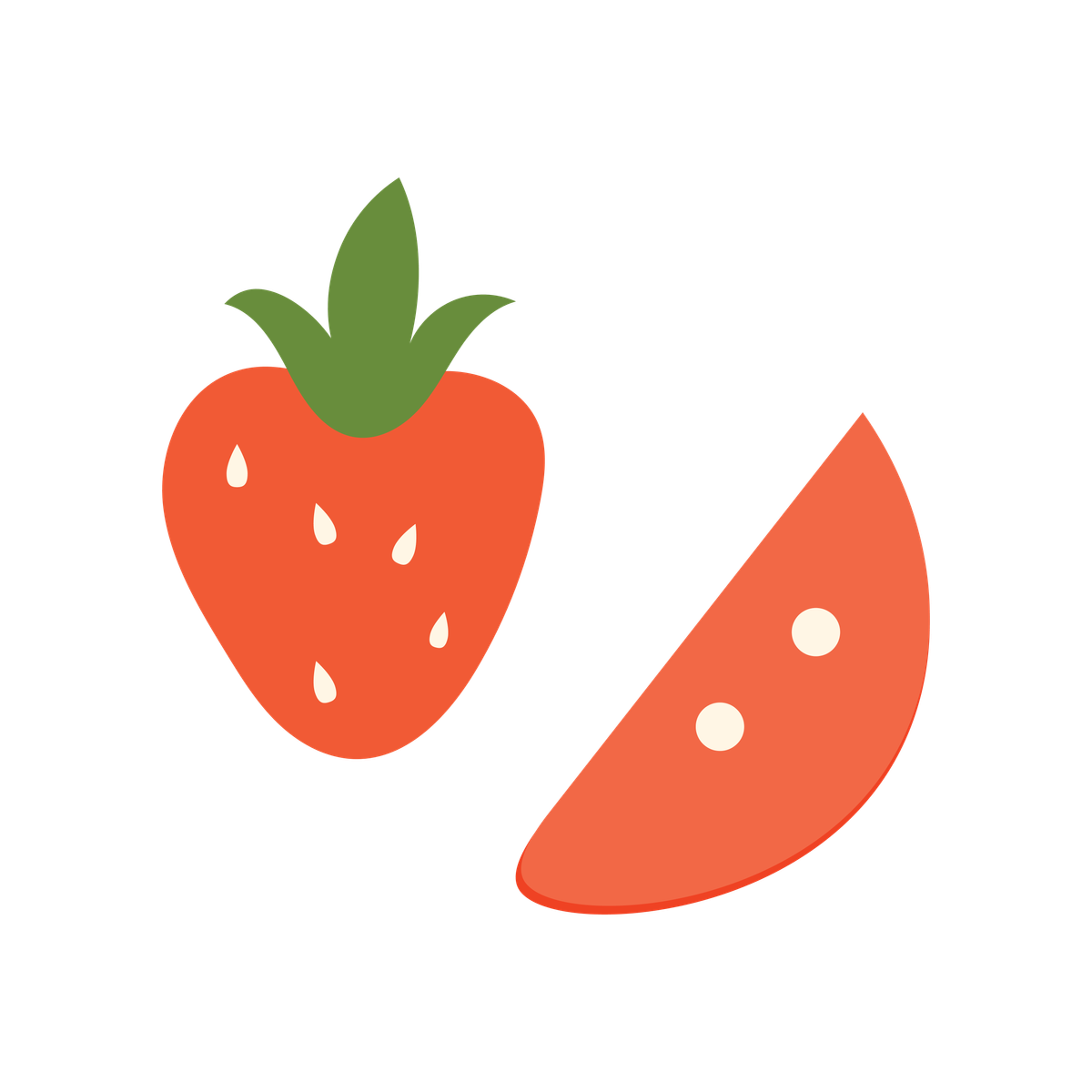 simple flat illustration of a whole and sliced strawberry fruit