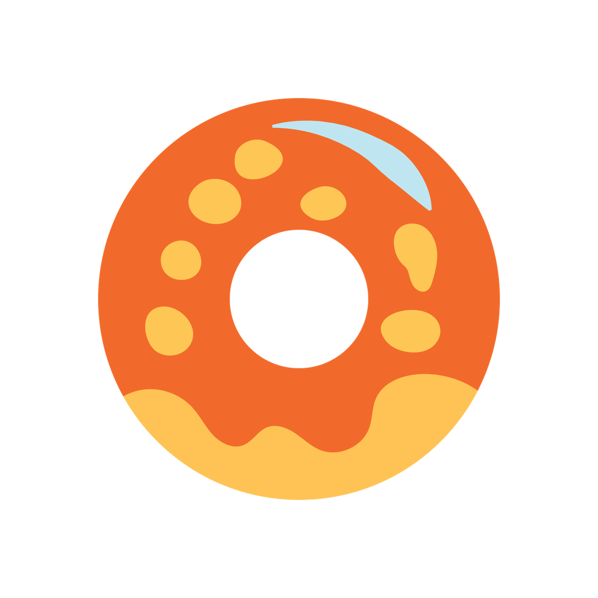 flat illustration of a donut with orange frosting and yellow sprinkles