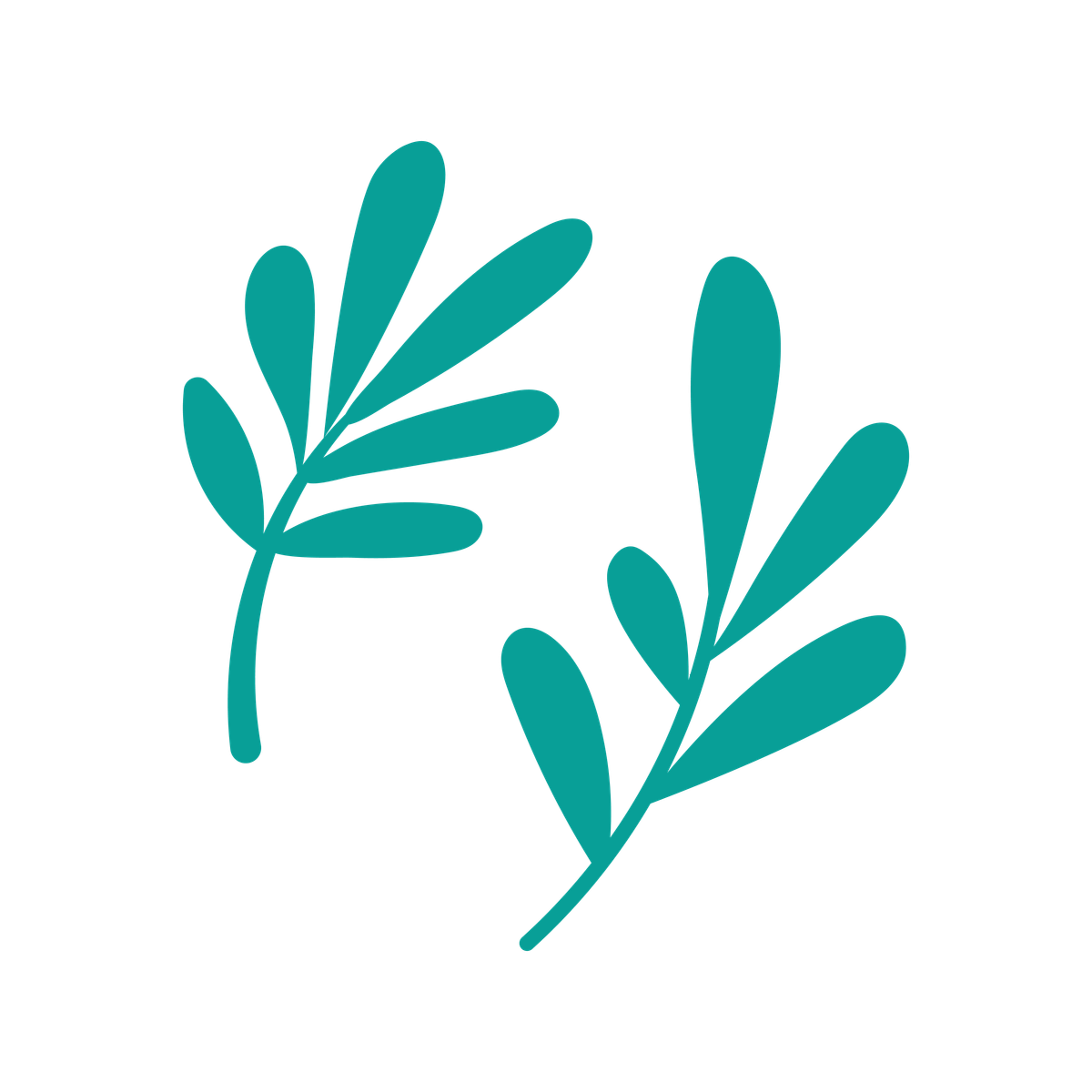illustration element featuring simple botanical leaves or foliage in a blue color for decoration
