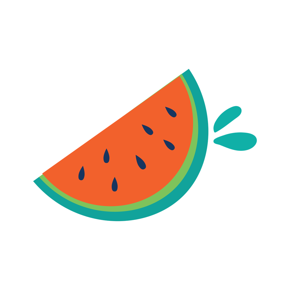 flat illustration of a refreshing watermelon slice with seeds and water droplets