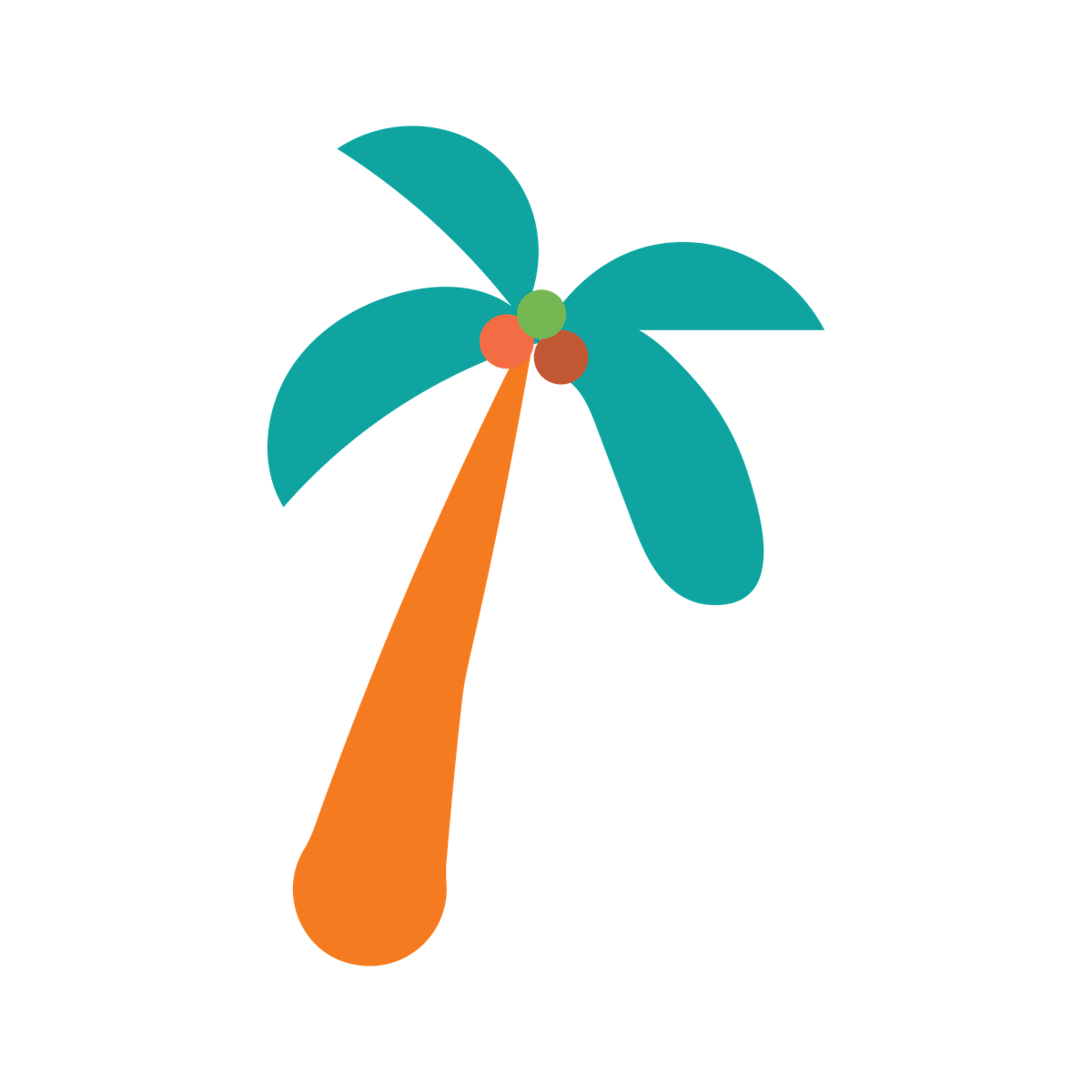 colorful flat stylized illustration of a tropical coconut tree