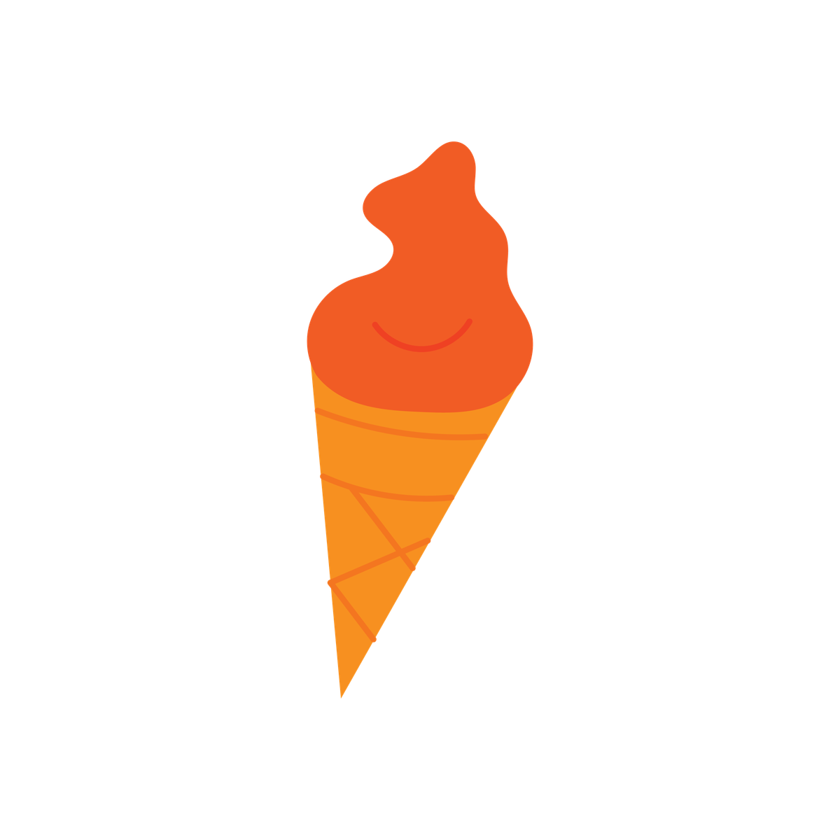 simple flat stylized illustration of an orange ice cream cone