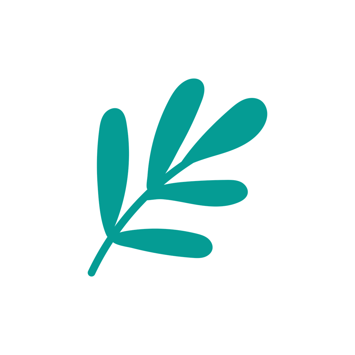 illustration element featuring a simple botanical sprig with leaves in a blue color for decoration