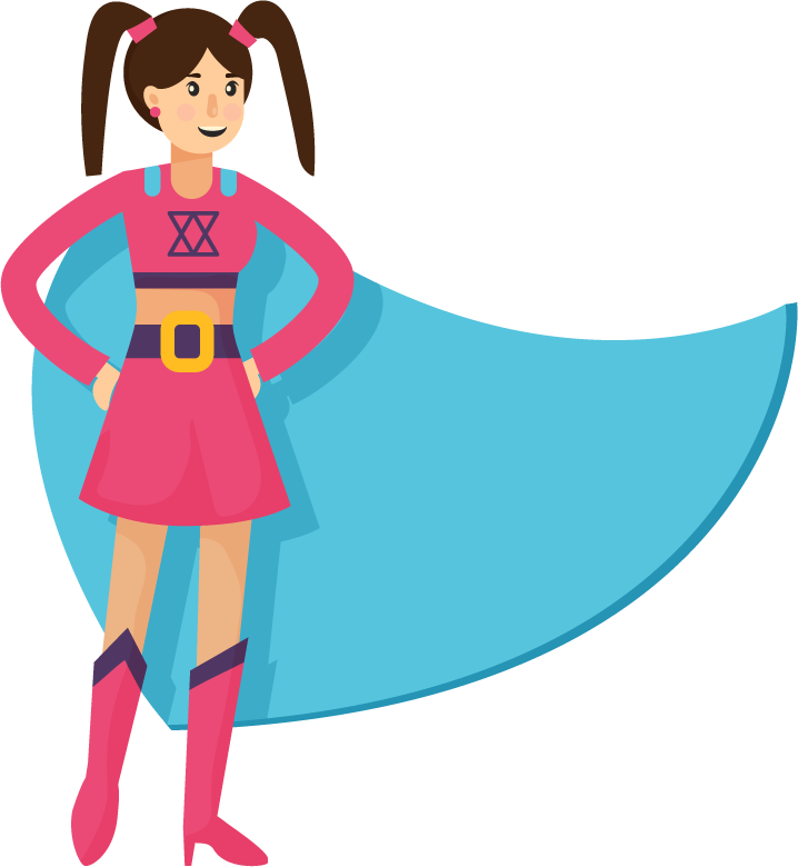 superheroes orthogonal flat people showcasing a vibrant girl in an action-ready pose