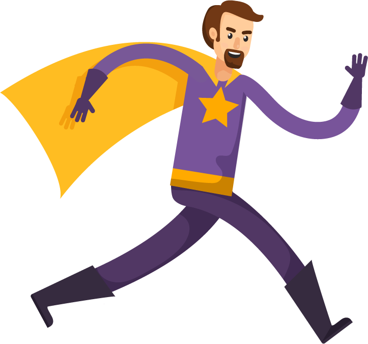 superheroes orthogonal flat people running with capes for fun and playful illustrations