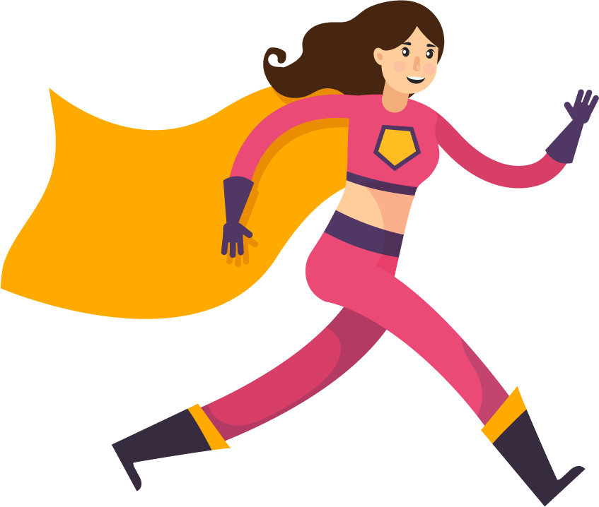superheroes orthogonal flat people running in vibrant colors for fun and playful projects