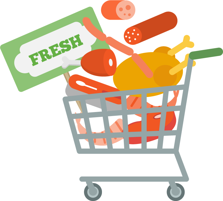 supermarket cart with food overflowing with fresh groceries and delicious items