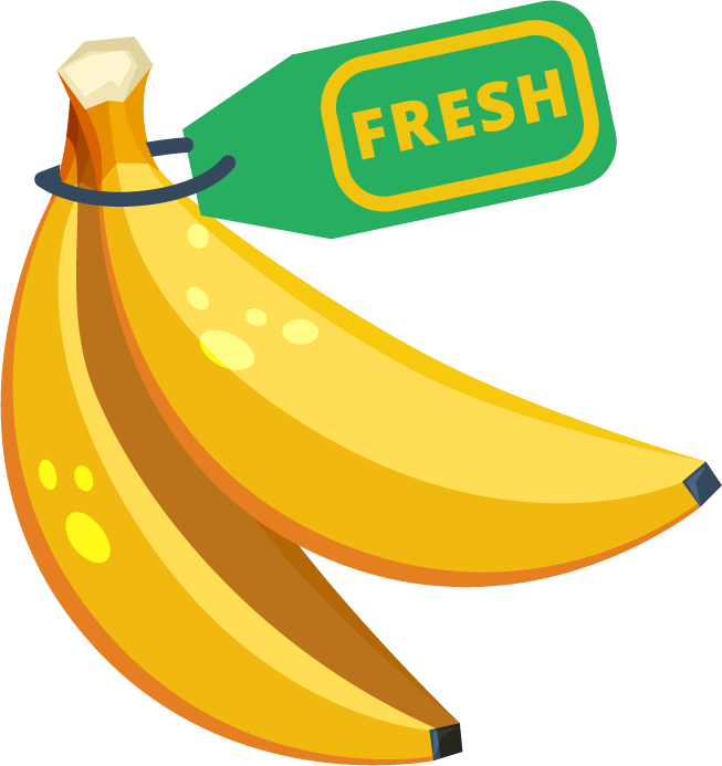 supermarket isometric flat icons featuring fresh bananas with tags for sale