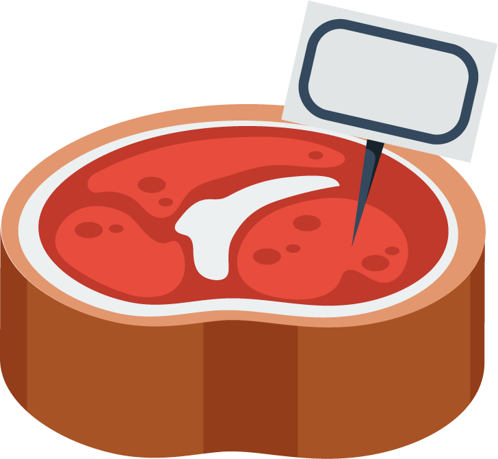 supermarket isometric flat icons showing fresh meat cuts with labels for easy identification
