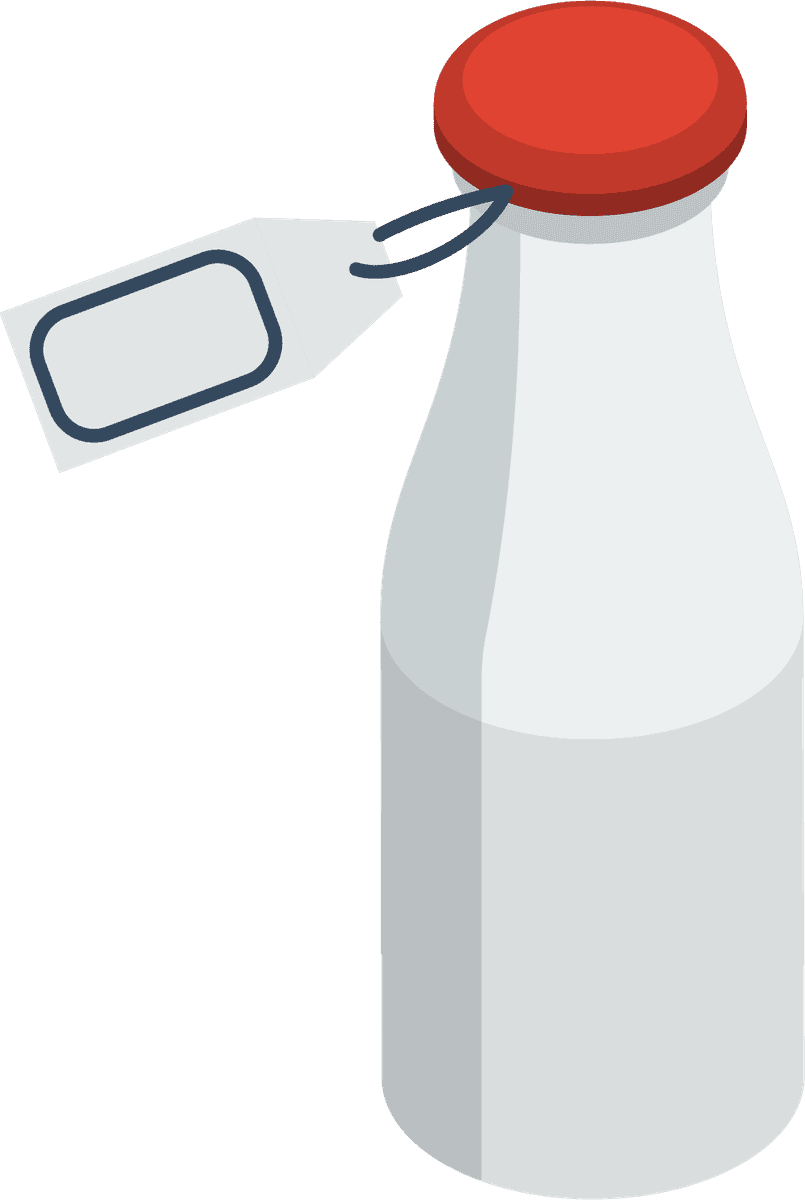 supermarket isometric flat icons featuring a milk bottle with tag for modern retail settings
