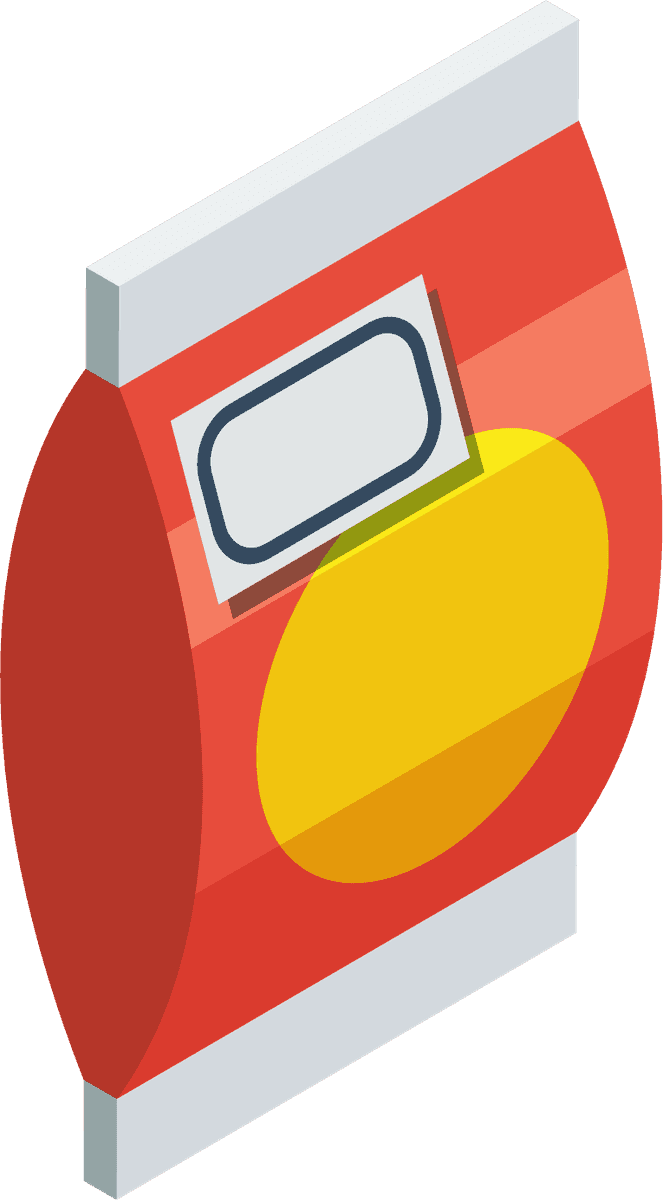 supermarket isometric flat icons featuring colorful packaging for groceries and snacks
