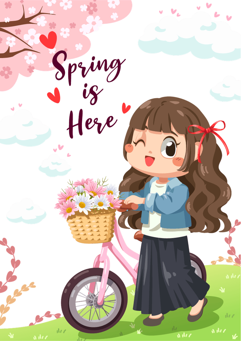sweet girl riding bicycle spring theme illustration kids fashion artworks