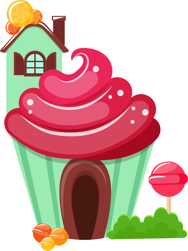 sweets landscape banners set featuring colorful cupcake houses and candy elements