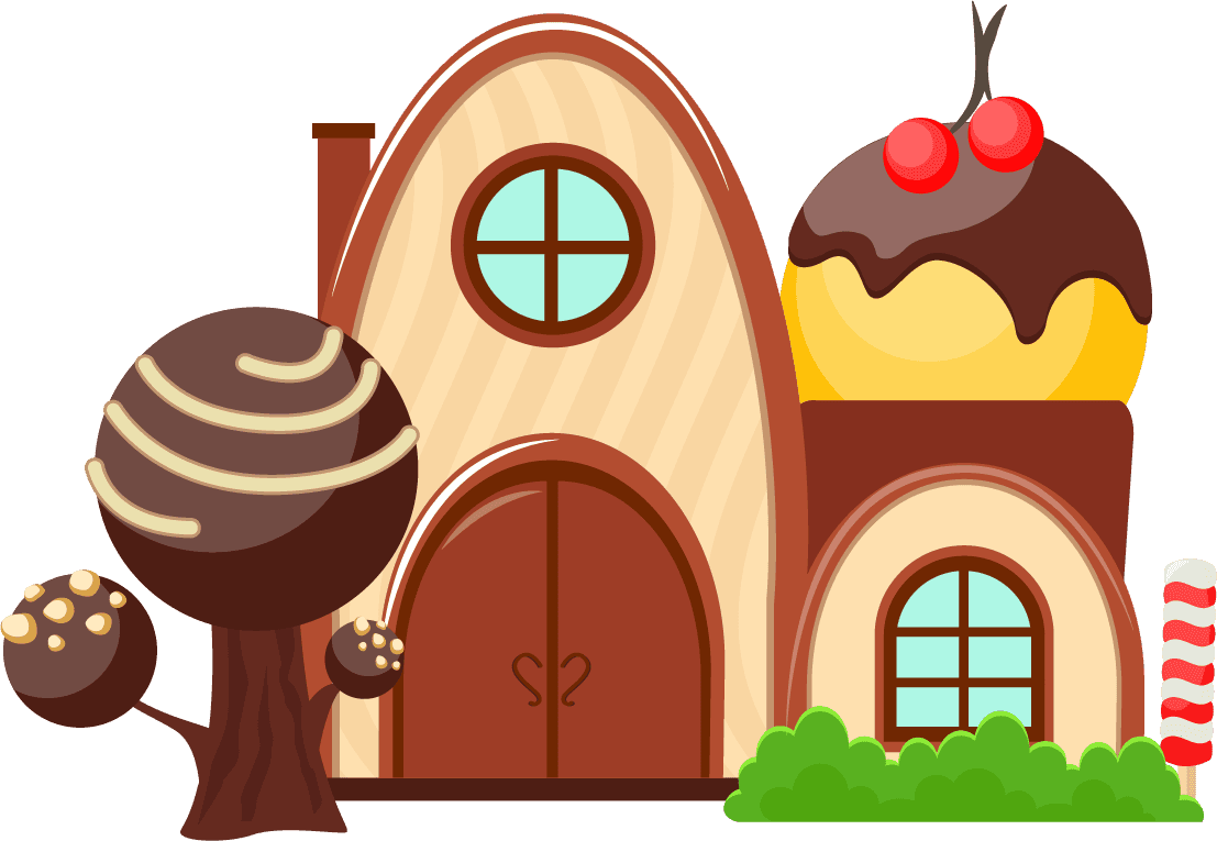 sweets landscape banners set featuring a whimsical chocolate house and candy tree