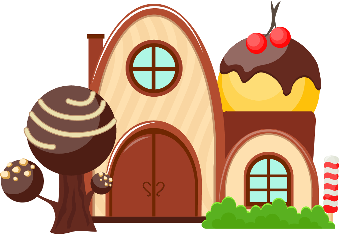 sweets landscape banners set featuring a whimsical chocolate house and candy tree