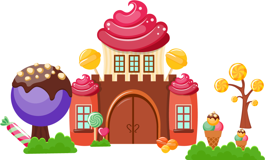 sweets landscape banners set with candy castle and colorful treats for festive occasions