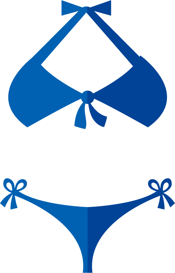 flat summer swimwear illustration featuring a chic bikini with playful bows and vibrant blue tones