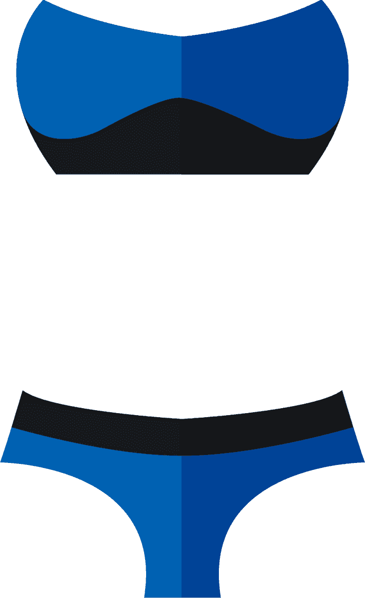 flat summer swimwear illustration featuring stylish blue bikini in modern minimalist style