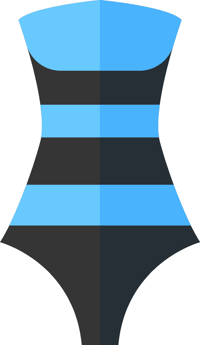 flat summer swimwear illustration featuring a stylish blue one-piece swimsuit design for beach activities