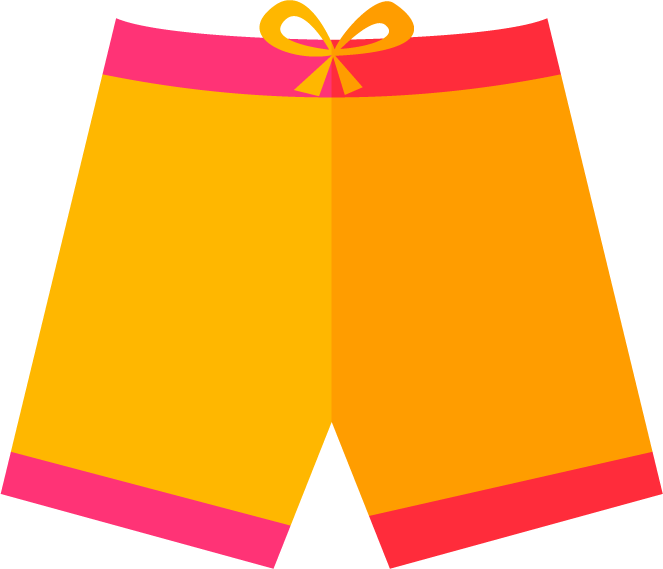 flat summer swimwear illustration featuring vibrant shorts for beach activities