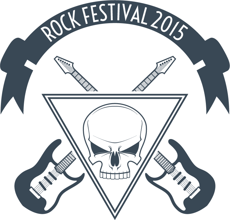 simple rock music tattoo design featuring a skull and guitars for festival lovers
