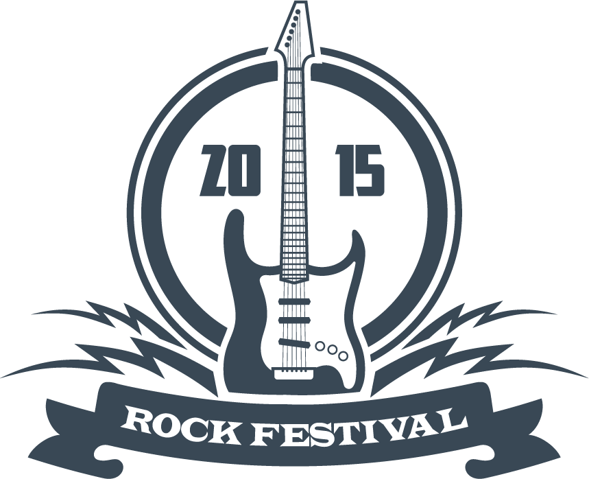 simple rock music tattoo design with electric guitar and vintage festival theme