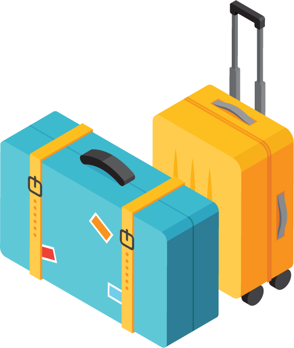 taxi service isometric isolated icons featuring luggage bags for transportation and travel