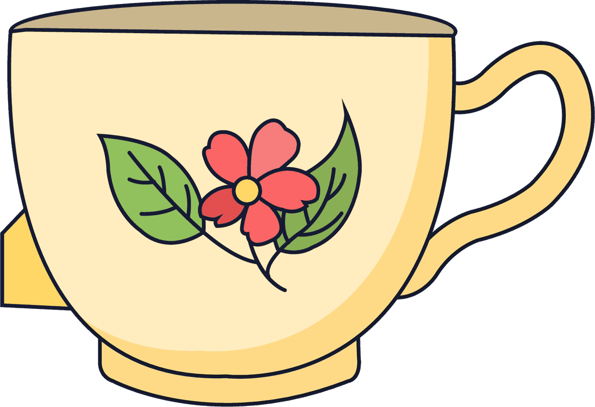 tea art elements cup flowers leaf icons