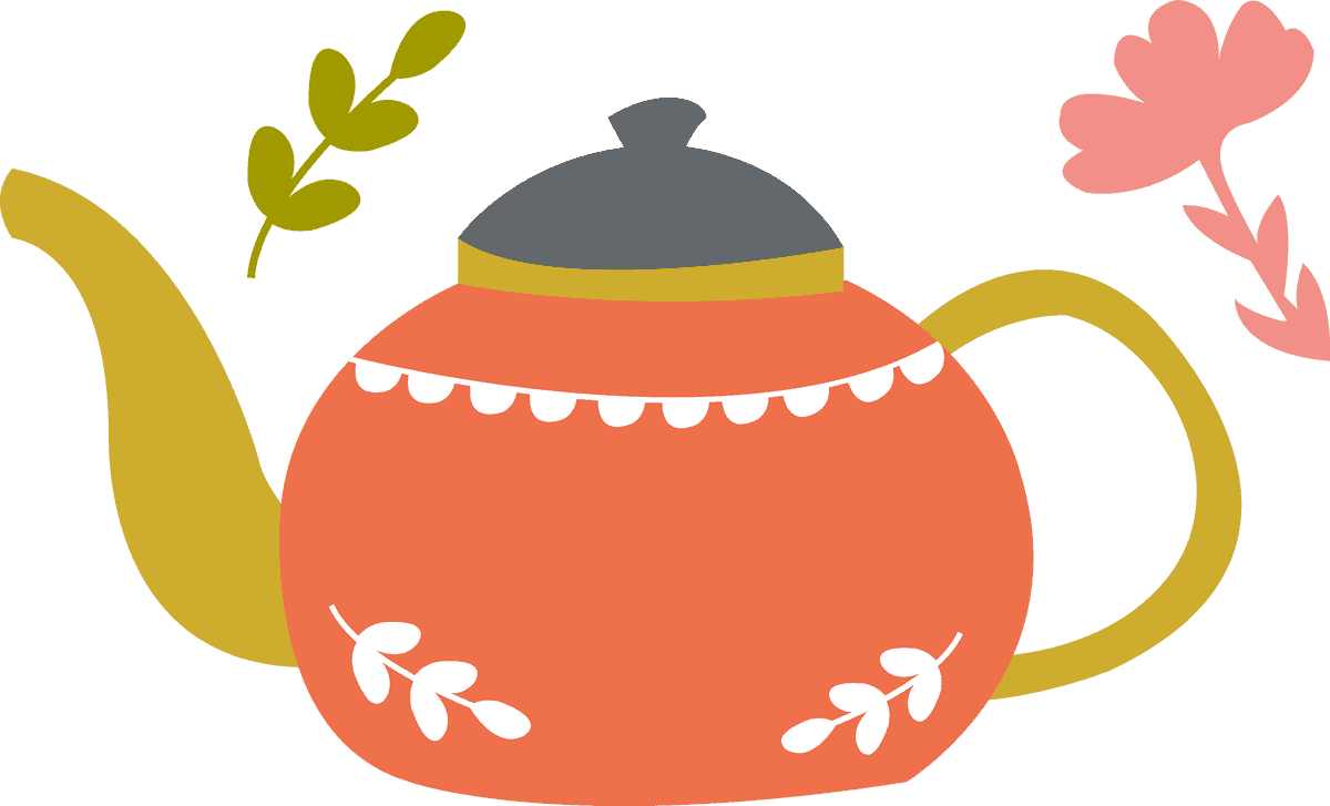 tea ceremony hand drawn composition featuring a whimsical teapot with floral accents