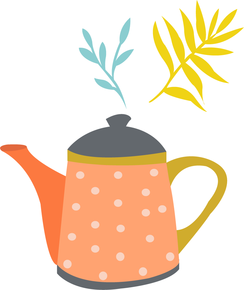 tea ceremony hand drawn composition featuring a whimsical teapot and foliage accents