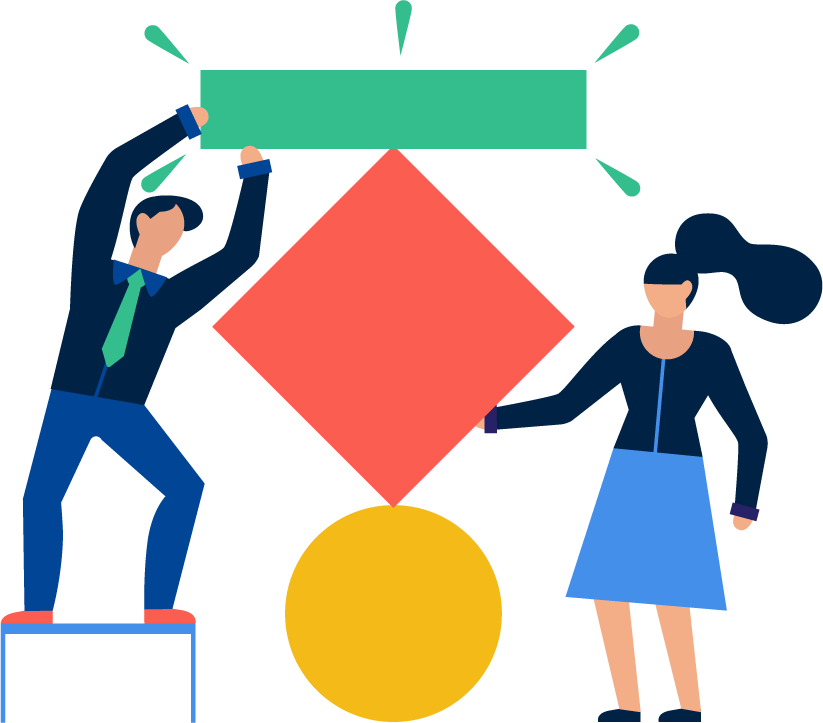 simple flat teamwork illustration showing collaboration and creativity in a modern workspace