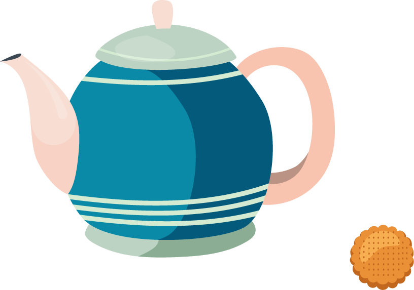 colorful teapots and cup illustration for lively tea party decor and branding