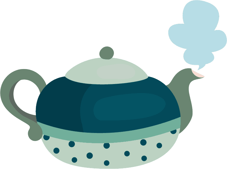 Colorful teapots and cup illustration