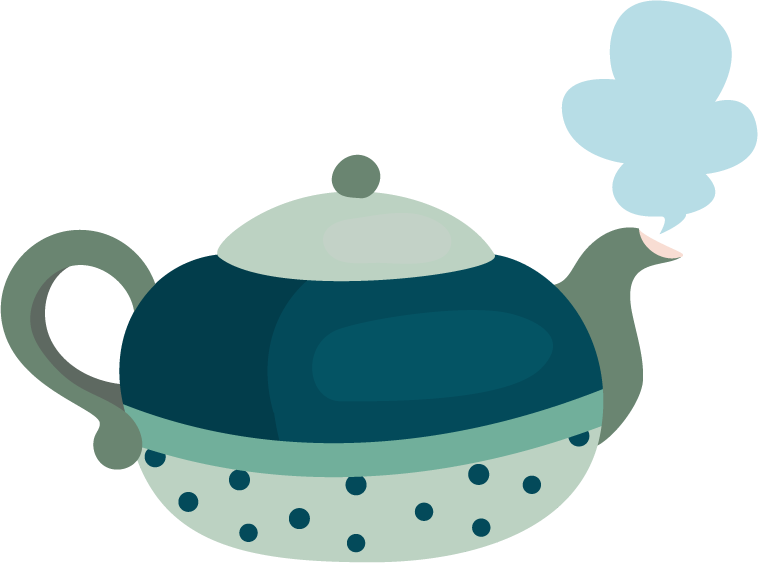 Colorful teapots and cup illustration