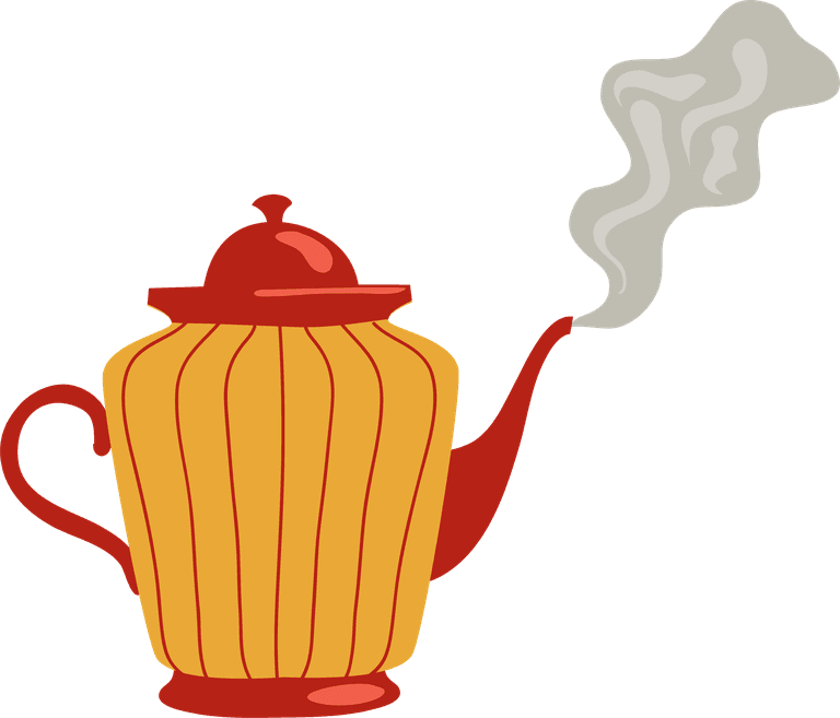 teapots cups flat icon featuring a whimsical kettle with steam for cozy tea moments