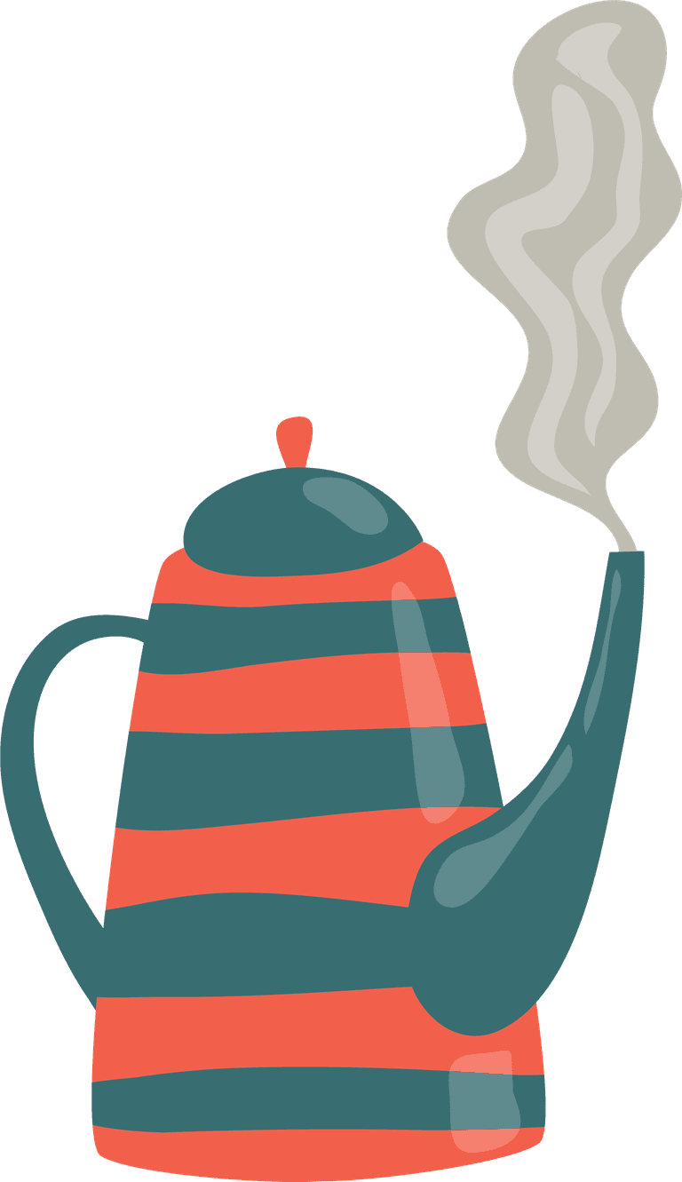 teapots cups flat icon: colorful kettle with steam for cozy kitchen vibes