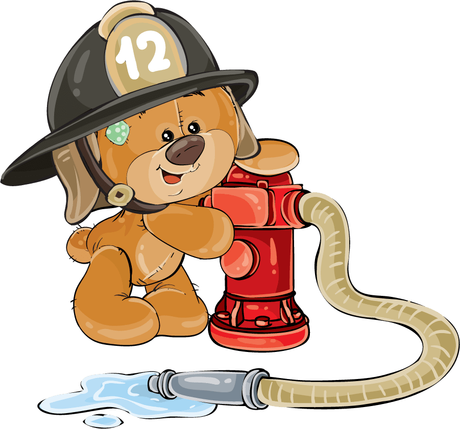 Teddy bear firefighter with rescue equipment vector
