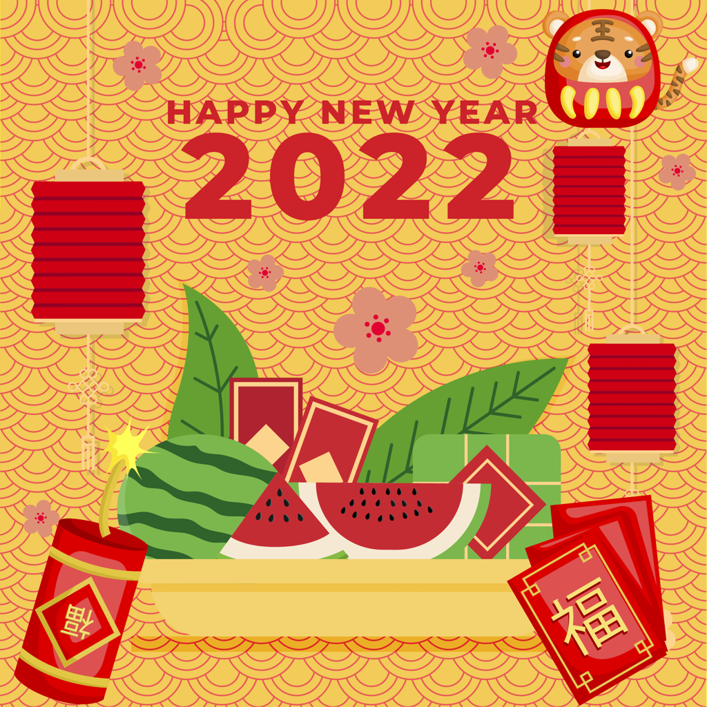 tet illustration with watermelon and festive decorations for new year celebrations