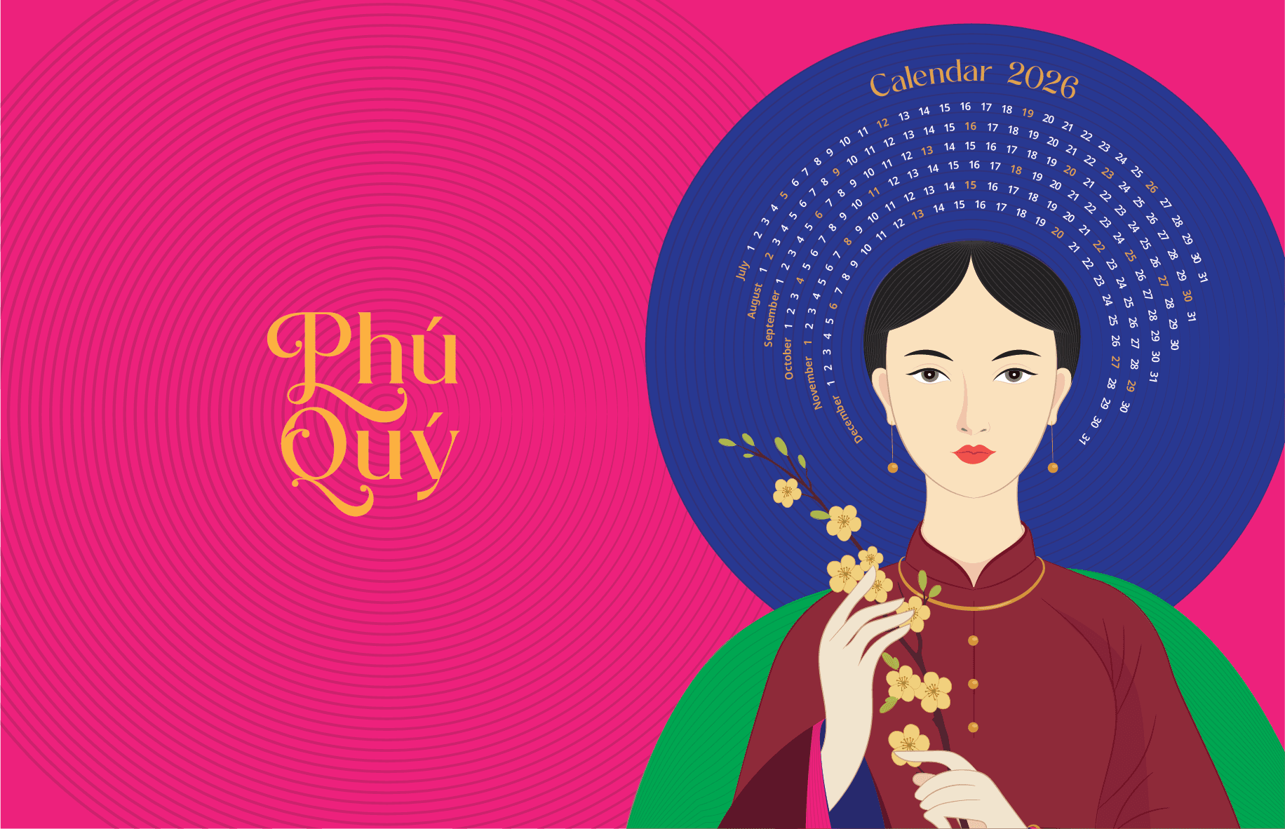Phú Quý Cát Tường – Vietnamese New Year calendar art set – Wealth & Good fortune theme (image 1)