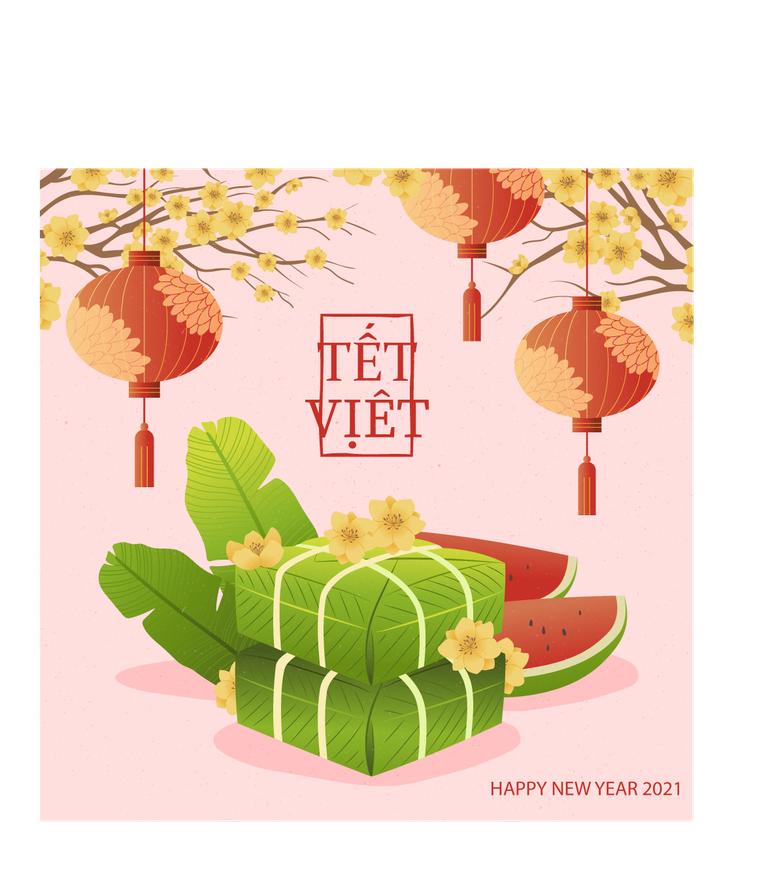 tet vietnamese new year flat illustration featuring traditional foods and festive decor