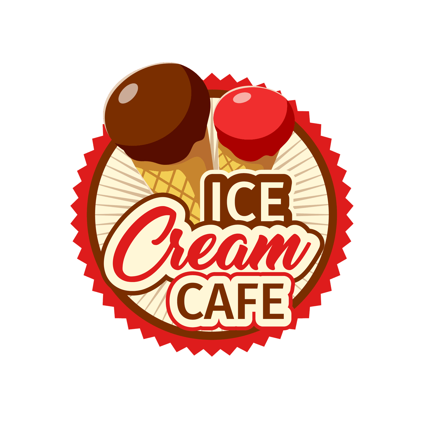 text-based logo with popcorn and ice cream elements for cafe
