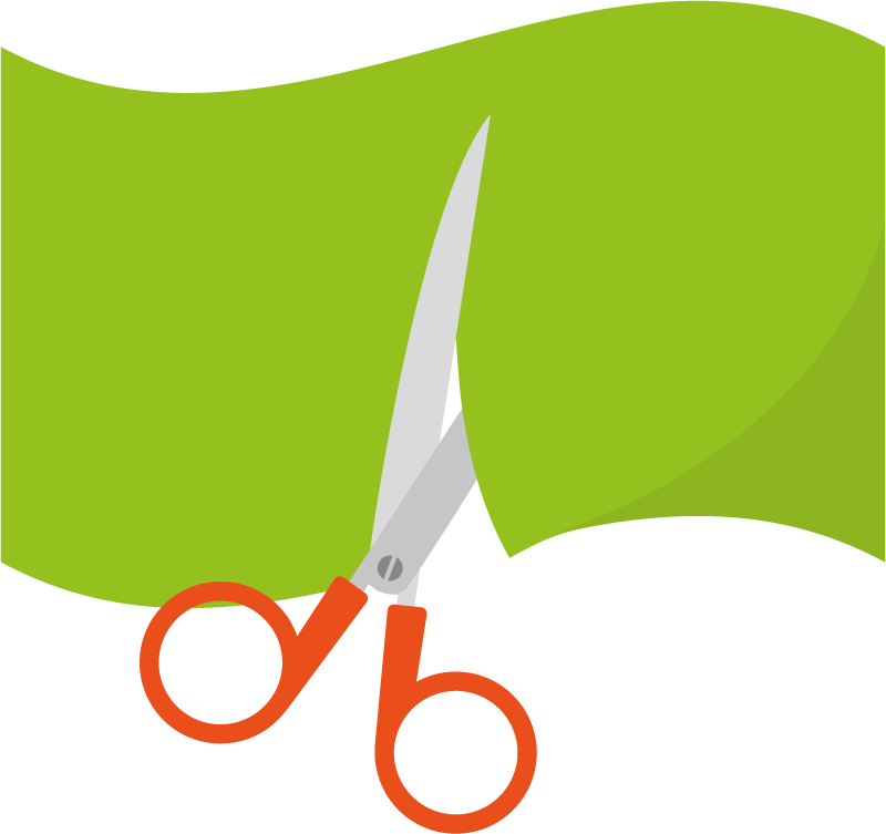 flat textile and garment items with vibrant scissors for crafting and tailoring projects