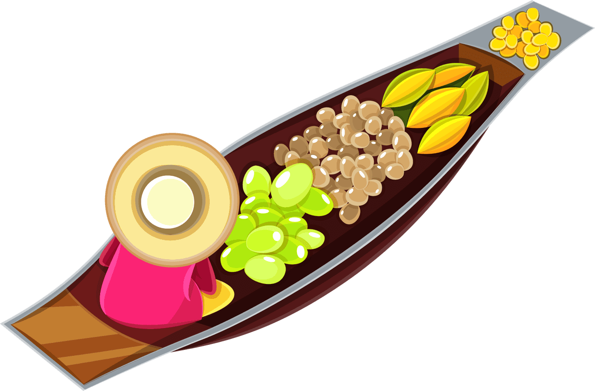 thai traditional thailand tourism: vibrant floating market experience with colorful fruits and local culture