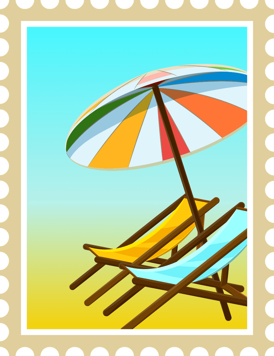 simple thailand postcard poster featuring colorful beach chairs and an umbrella for summer vibes